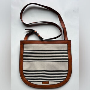 Fossil Brown and Cream Striped Crossbody Bag